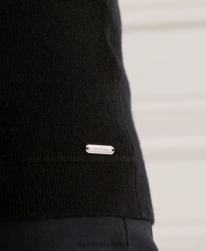Superdry облекло N00H5294 черен мъже studios merino henley jumper