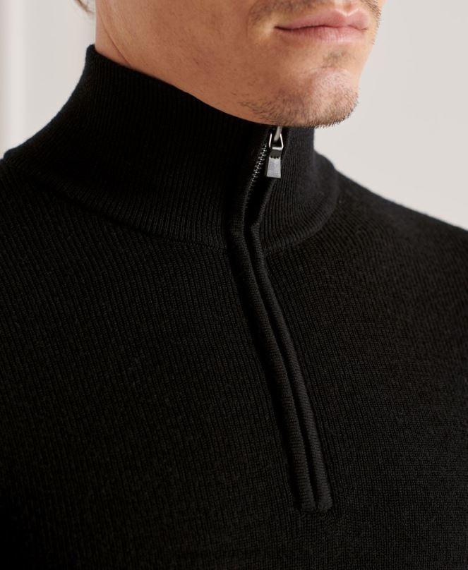 Superdry облекло N00H5294 черен мъже studios merino henley jumper