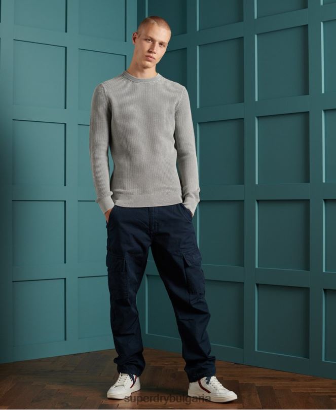 Superdry облекло N00H5296 сиво мъже академичен пуловер с боядисана текстура