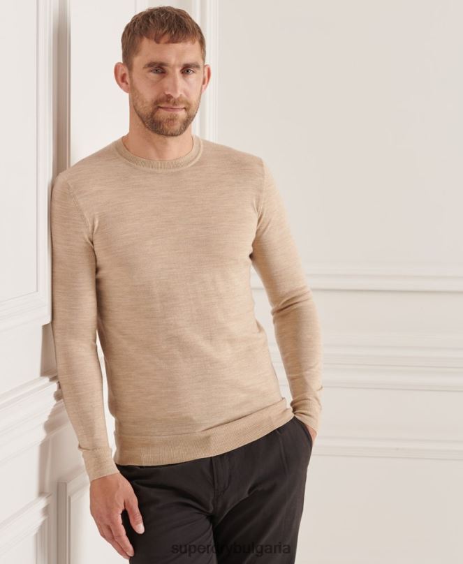 Superdry облекло N00H5297 бежово мъже studios merino crew pupper