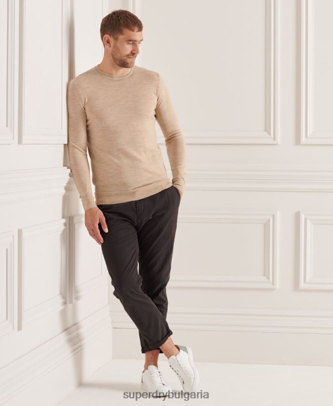 Superdry облекло N00H5297 бежово мъже studios merino crew pupper