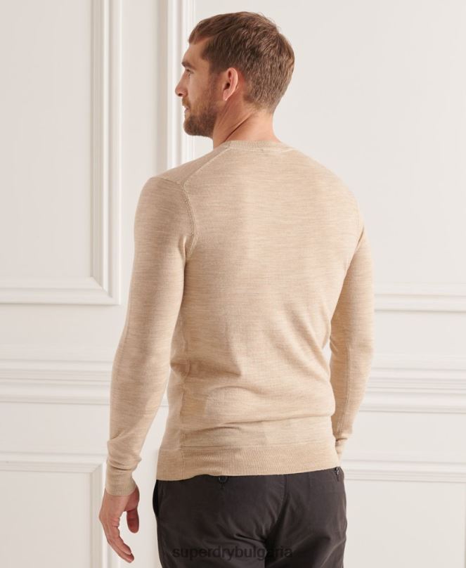 Superdry облекло N00H5297 бежово мъже studios merino crew pupper