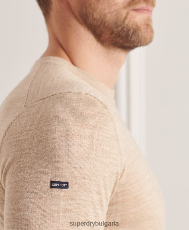Superdry облекло N00H5297 бежово мъже studios merino crew pupper