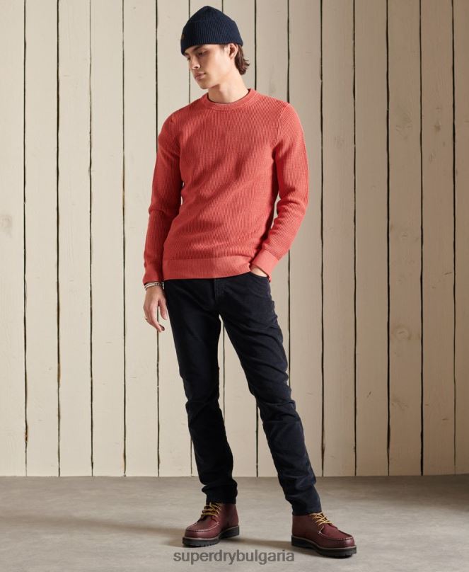 Superdry облекло N00H5300 червен мъже академично боядисан текстуриран пуловер