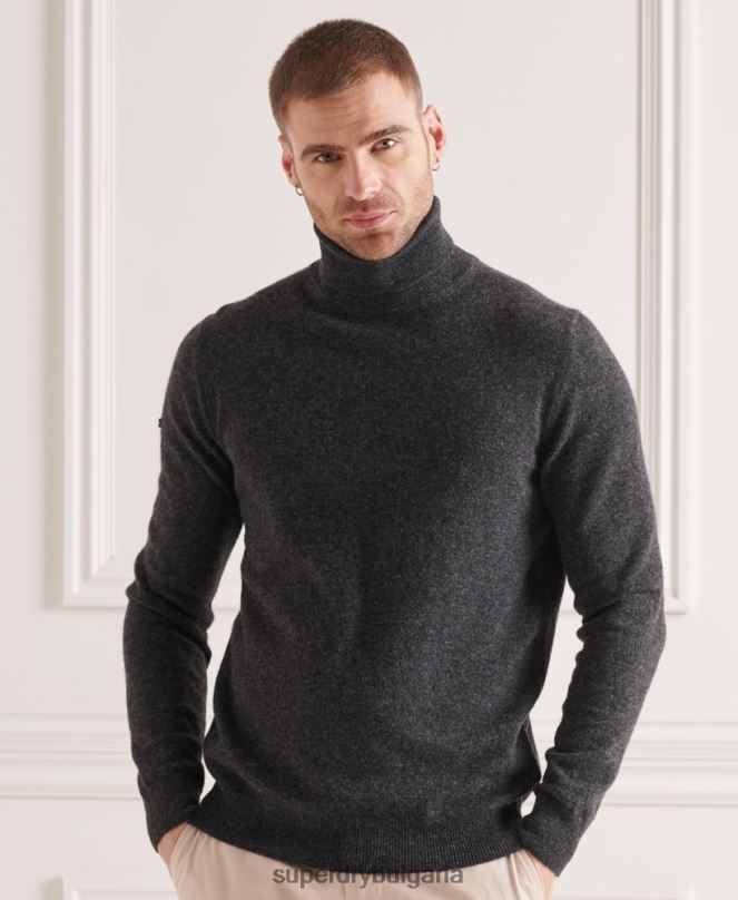 Superdry облекло N00H5304 тъмно сив мъже пуловер от агнешка вълна