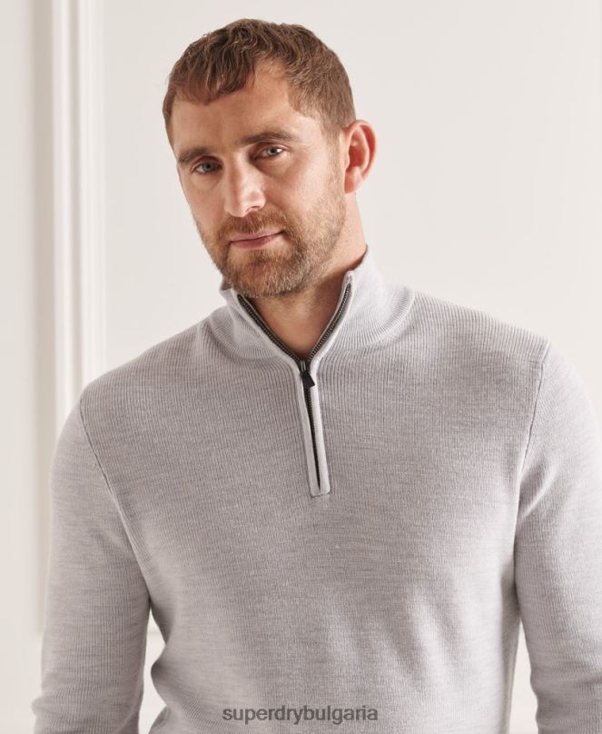 Superdry облекло N00H5305 светло сив мъже studios merino henley jumper