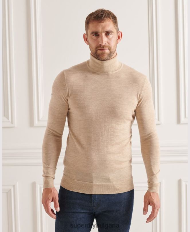 Superdry облекло N00H5310 бежово мъже мериносов пуловер с деколте studios