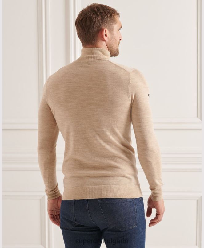 Superdry облекло N00H5310 бежово мъже мериносов пуловер с деколте studios