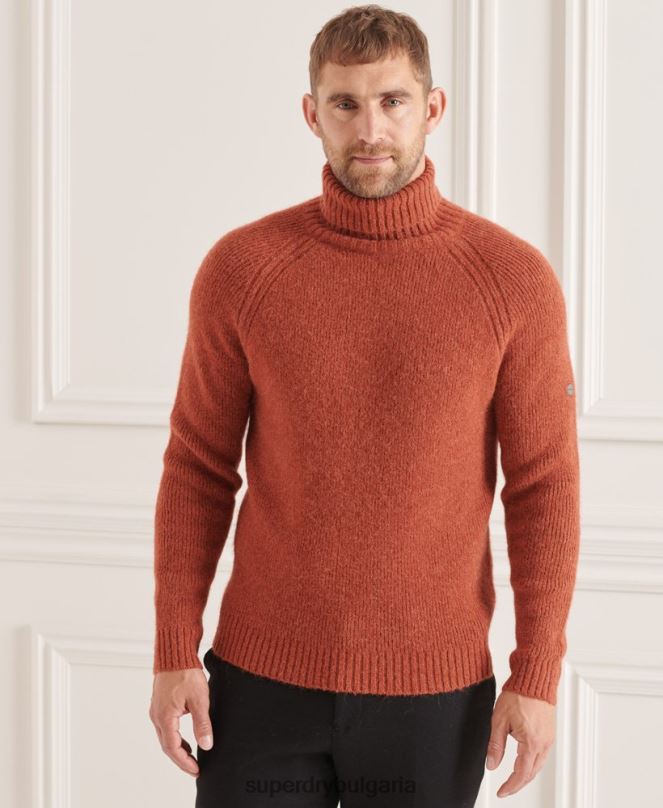 Superdry облекло N00H5311 оранжево мъже студиен пуловер с плътно ролково деколте