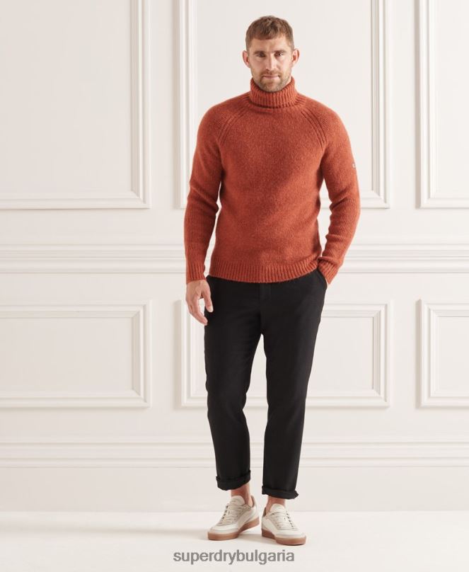 Superdry облекло N00H5311 оранжево мъже студиен пуловер с плътно ролково деколте