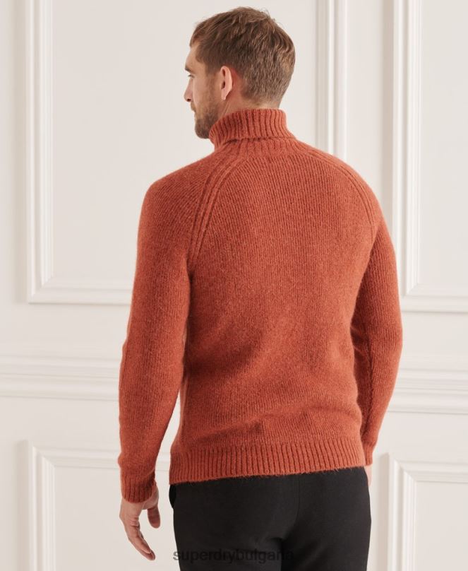 Superdry облекло N00H5311 оранжево мъже студиен пуловер с плътно ролково деколте