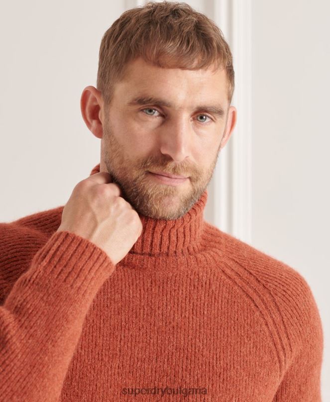 Superdry облекло N00H5311 оранжево мъже студиен пуловер с плътно ролково деколте
