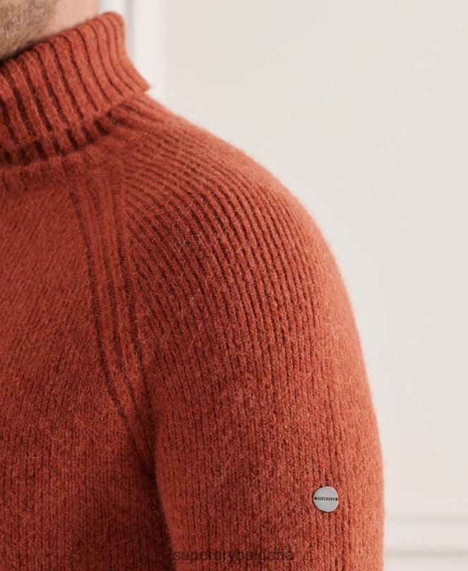 Superdry облекло N00H5311 оранжево мъже студиен пуловер с плътно ролково деколте