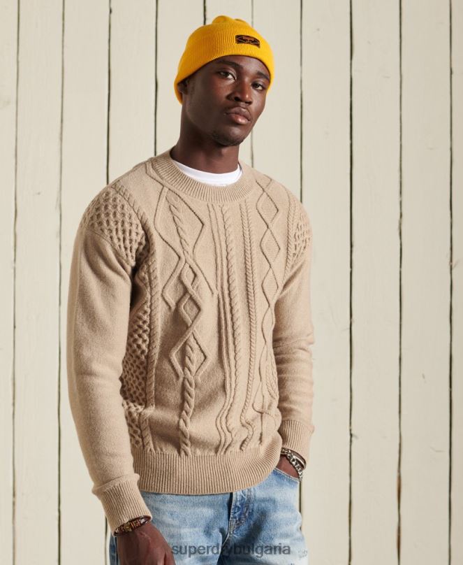 Superdry облекло N00H5313 сметана мъже мозайка за кабелен екипаж