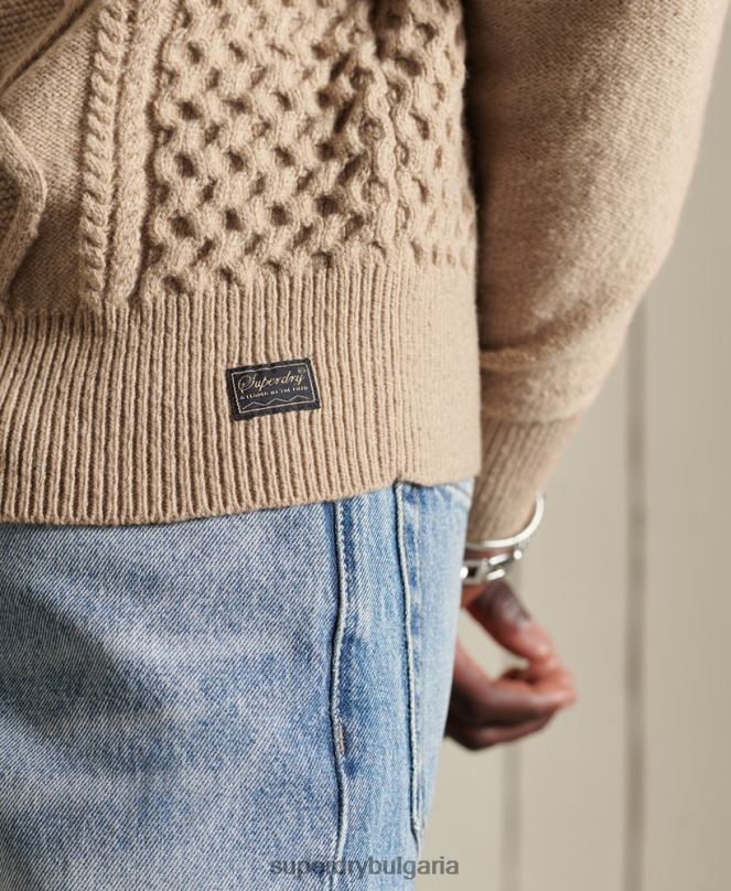 Superdry облекло N00H5313 сметана мъже мозайка за кабелен екипаж