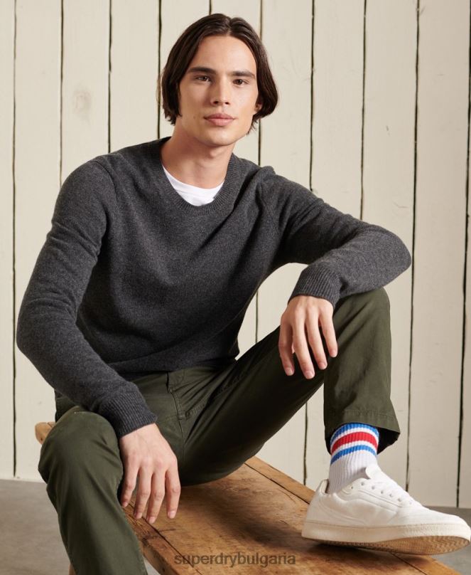 Superdry облекло N00H5314 тъмно сив мъже лек пуловер от агнешка вълна