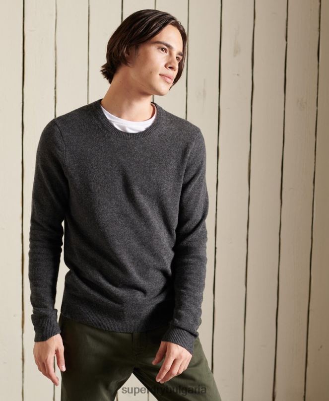 Superdry облекло N00H5314 тъмно сив мъже лек пуловер от агнешка вълна