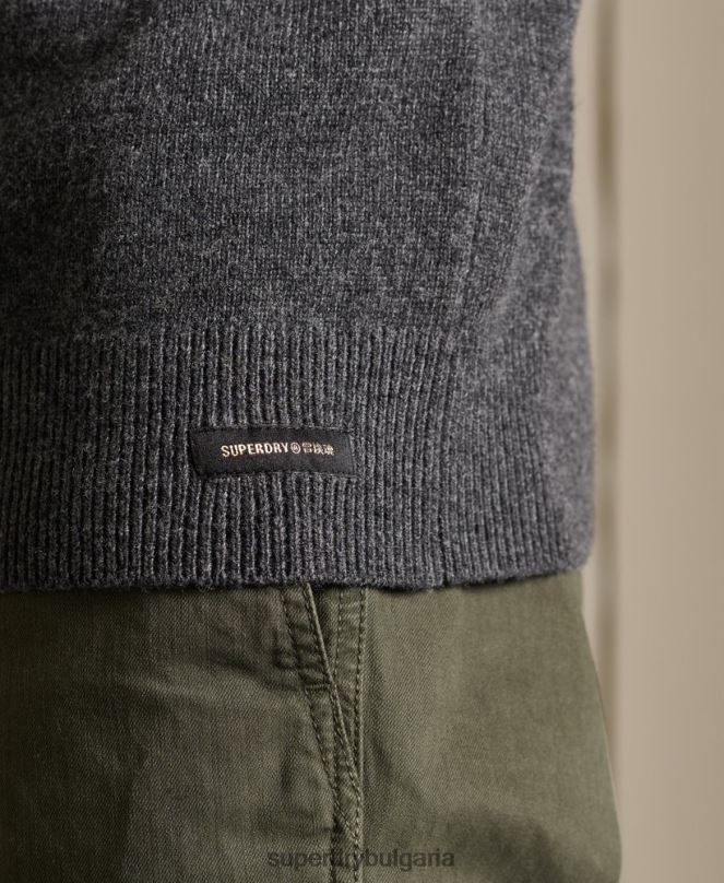 Superdry облекло N00H5314 тъмно сив мъже лек пуловер от агнешка вълна