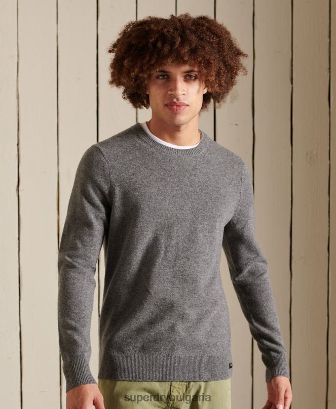 Superdry облекло N00H5315 светло сив мъже лек пуловер от агнешка вълна