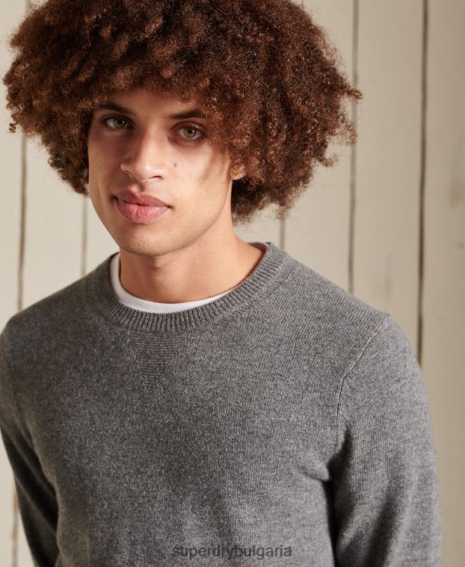 Superdry облекло N00H5315 светло сив мъже лек пуловер от агнешка вълна