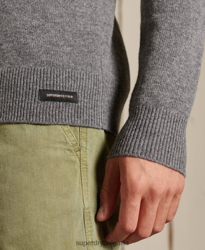 Superdry облекло N00H5315 светло сив мъже лек пуловер от агнешка вълна