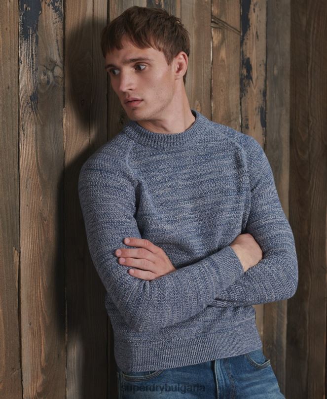 Superdry облекло N00H5316 син мъже трикотажен пуловер от органичен памук