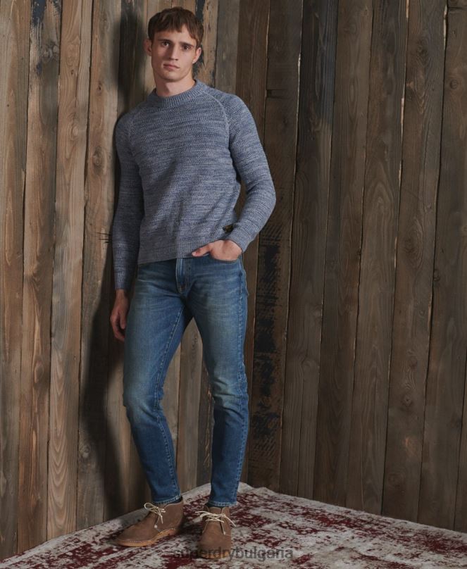 Superdry облекло N00H5316 син мъже трикотажен пуловер от органичен памук