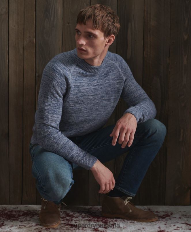 Superdry облекло N00H5316 син мъже трикотажен пуловер от органичен памук
