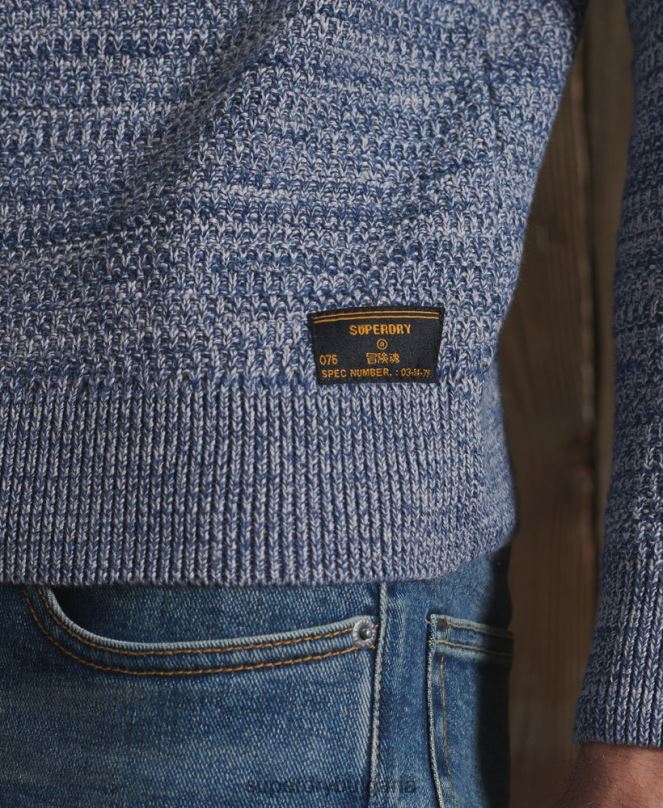 Superdry облекло N00H5316 син мъже трикотажен пуловер от органичен памук