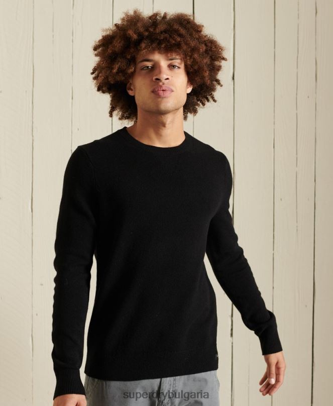 Superdry облекло N00H5318 черен мъже лек пуловер от агнешка вълна