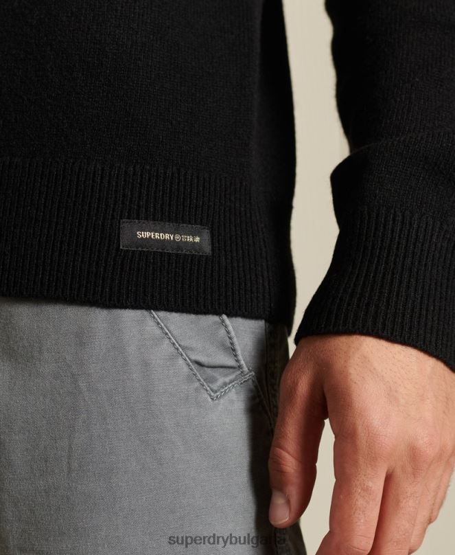 Superdry облекло N00H5318 черен мъже лек пуловер от агнешка вълна