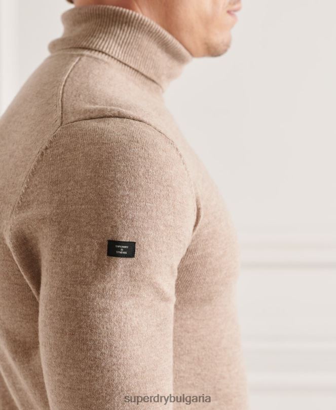 Superdry облекло N00H5319 кафяво мъже studios джъмпър с ролка от агнешка вълна