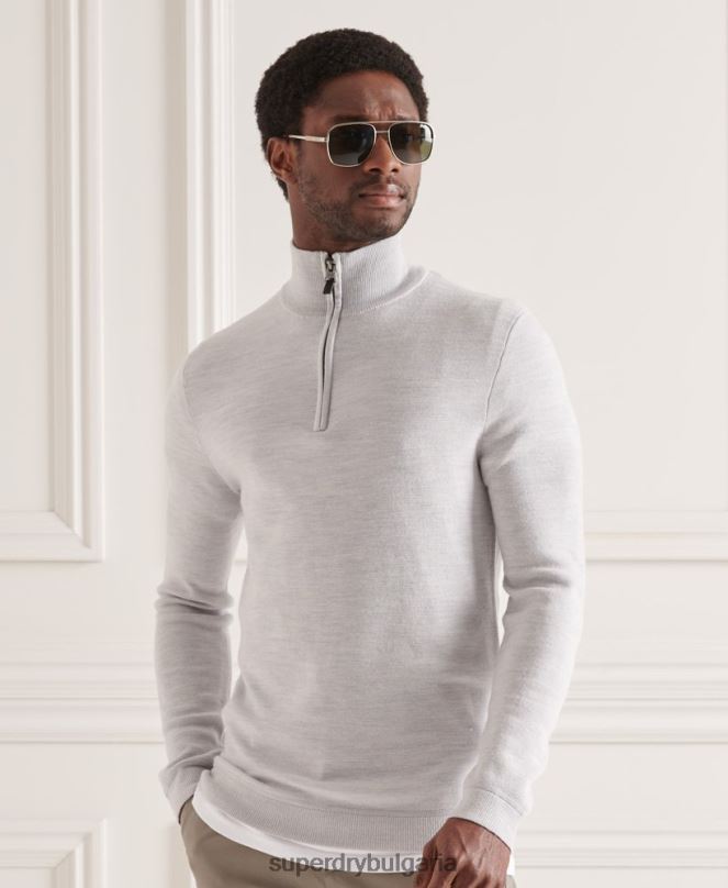 Superdry облекло N00H5320 светло сив мъже мериносов джъмпър