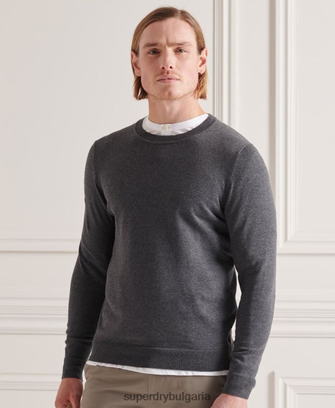 Superdry облекло N00H5321 тъмно сив мъже памучен трикотажен пуловер