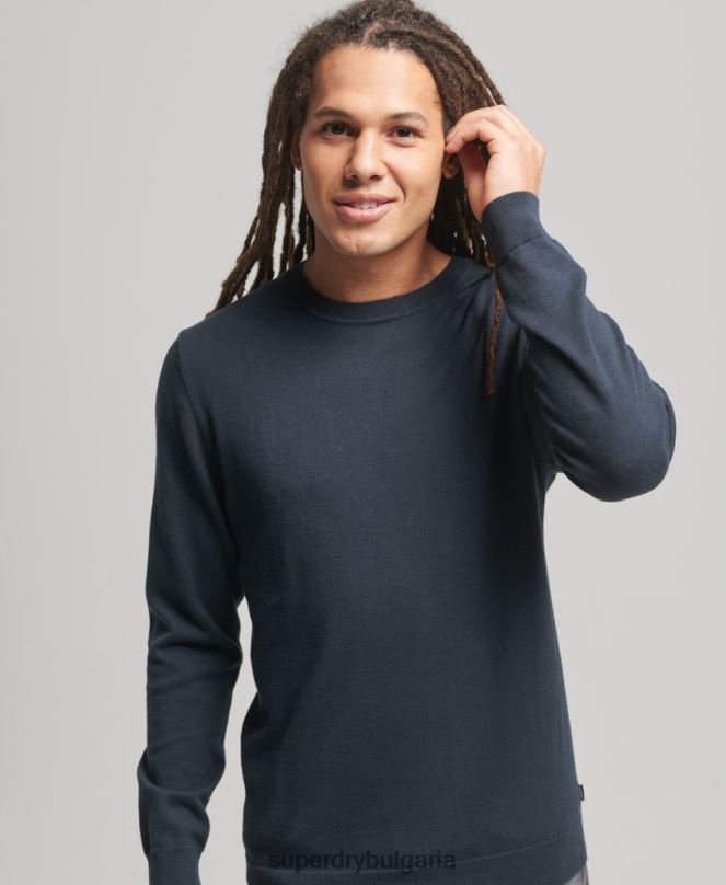 Superdry облекло N00H5322 военноморски флот мъже памучен трикотажен пуловер