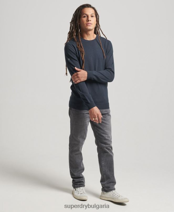 Superdry облекло N00H5322 военноморски флот мъже памучен трикотажен пуловер