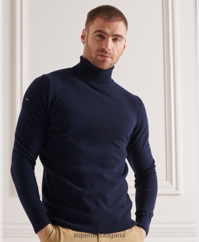 Superdry облекло N00H5323 военноморски флот мъже пуловер от агнешка вълна