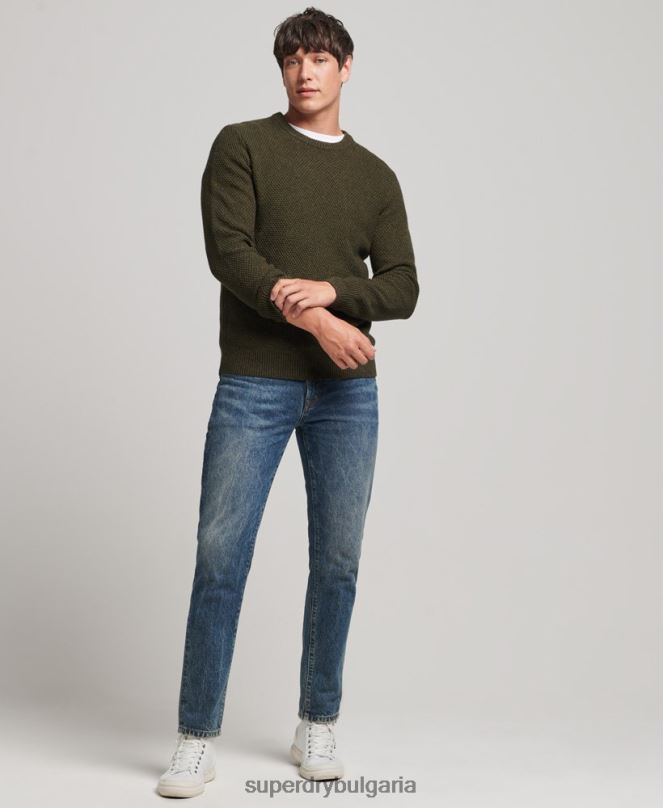 Superdry облекло N00H5332 зелено мъже текстуриран усукан пуловер