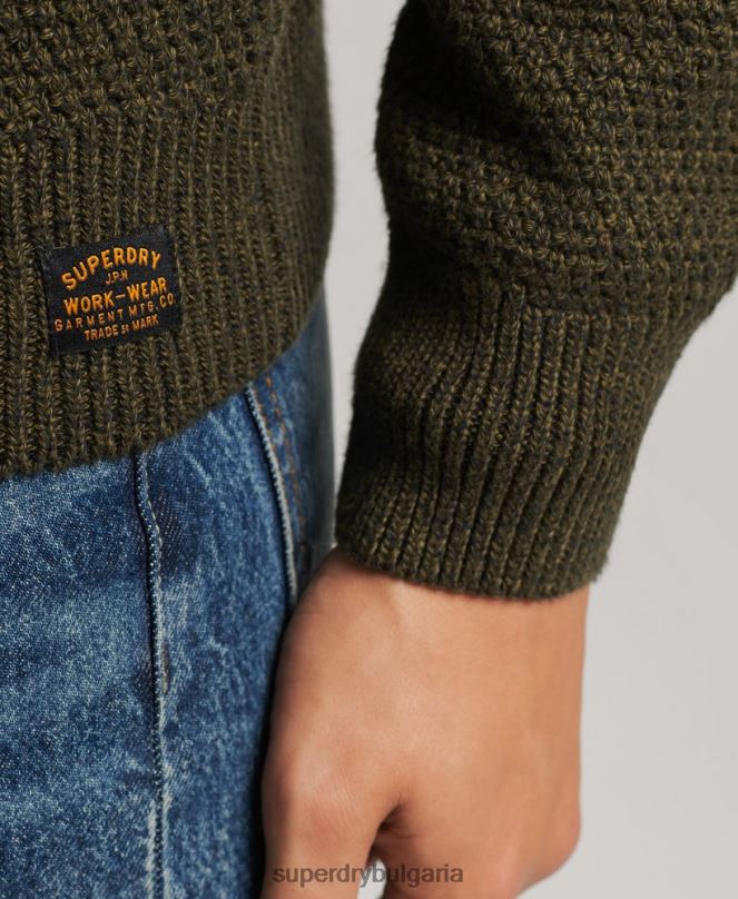 Superdry облекло N00H5332 зелено мъже текстуриран усукан пуловер