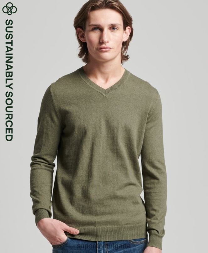 Superdry облекло N00H5333 зелено мъже реколта от органичен памук и смес от кашмир