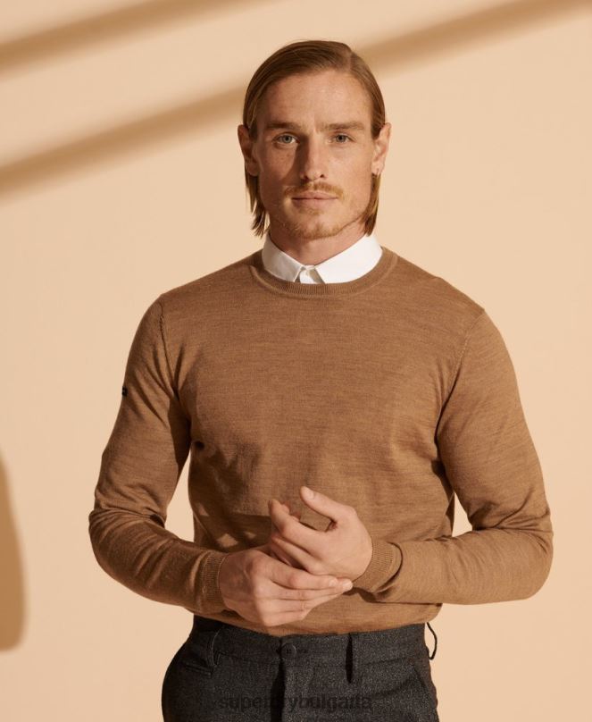 Superdry облекло N00H5334 бежово мъже лек мериносов джъмпер