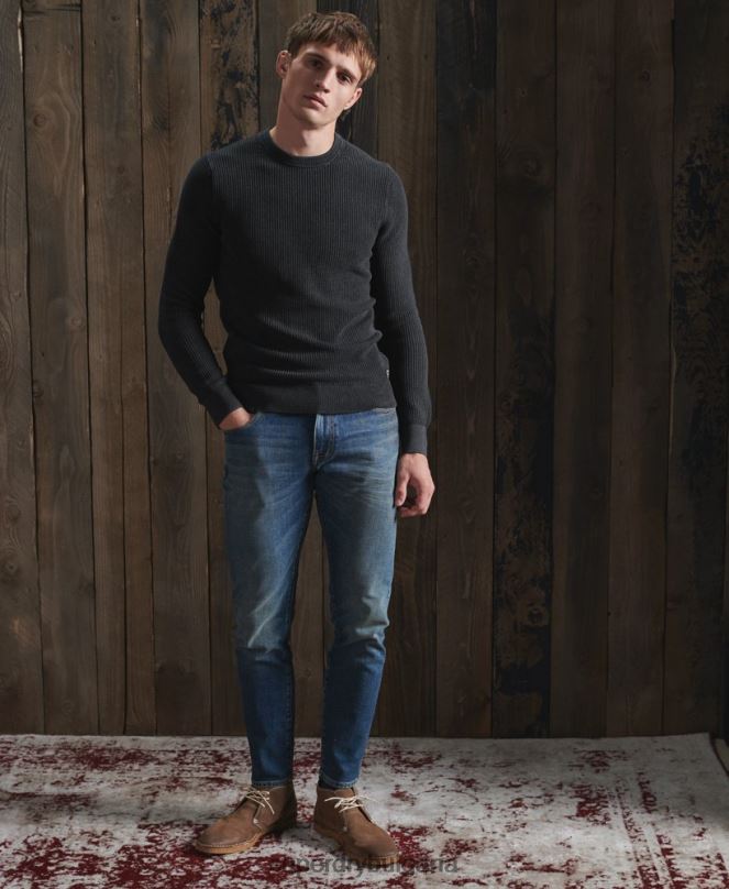 Superdry облекло N00H5336 черен мъже академичен пуловер с боядисана текстура