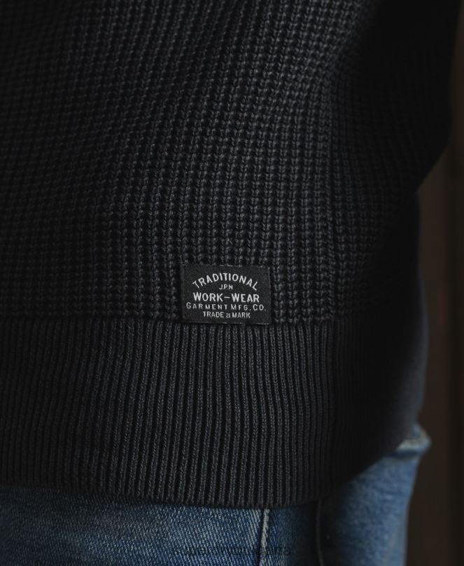 Superdry облекло N00H5336 черен мъже академичен пуловер с боядисана текстура