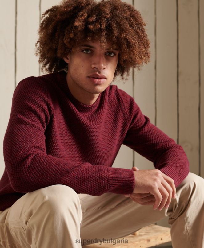 Superdry облекло N00H5343 червен мъже текстуриран усукан пуловер