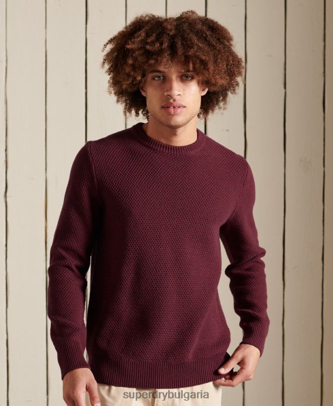 Superdry облекло N00H5343 червен мъже текстуриран усукан пуловер