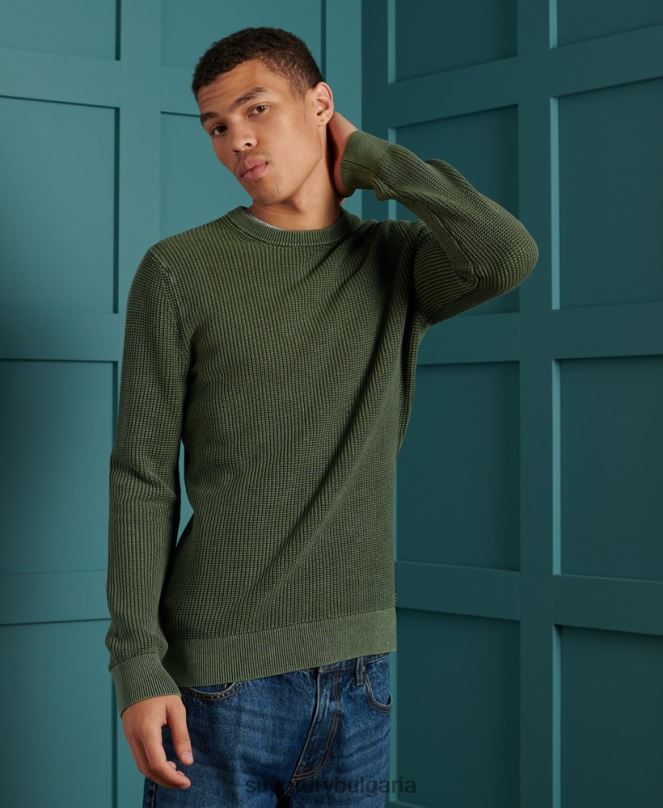Superdry облекло N00H5346 зелено мъже академичен пуловер с боядисана текстура