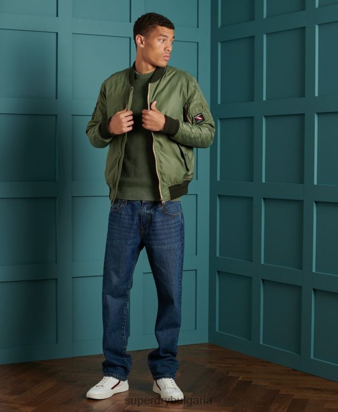 Superdry облекло N00H5346 зелено мъже академичен пуловер с боядисана текстура