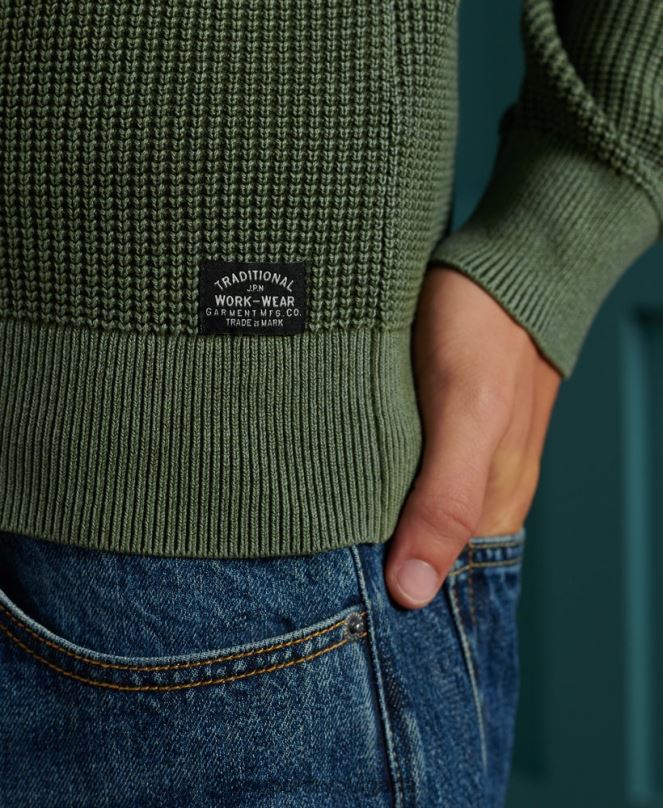 Superdry облекло N00H5346 зелено мъже академичен пуловер с боядисана текстура