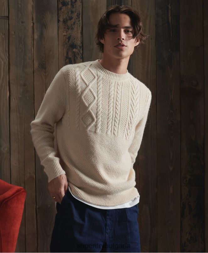 Superdry облекло N00H5351 бяло мъже лимитирана серия сух рибарски пуловер