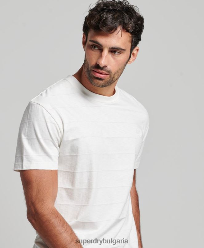Superdry облекло N00H10 бяло мъже тениска с ретро текстура от органичен памук